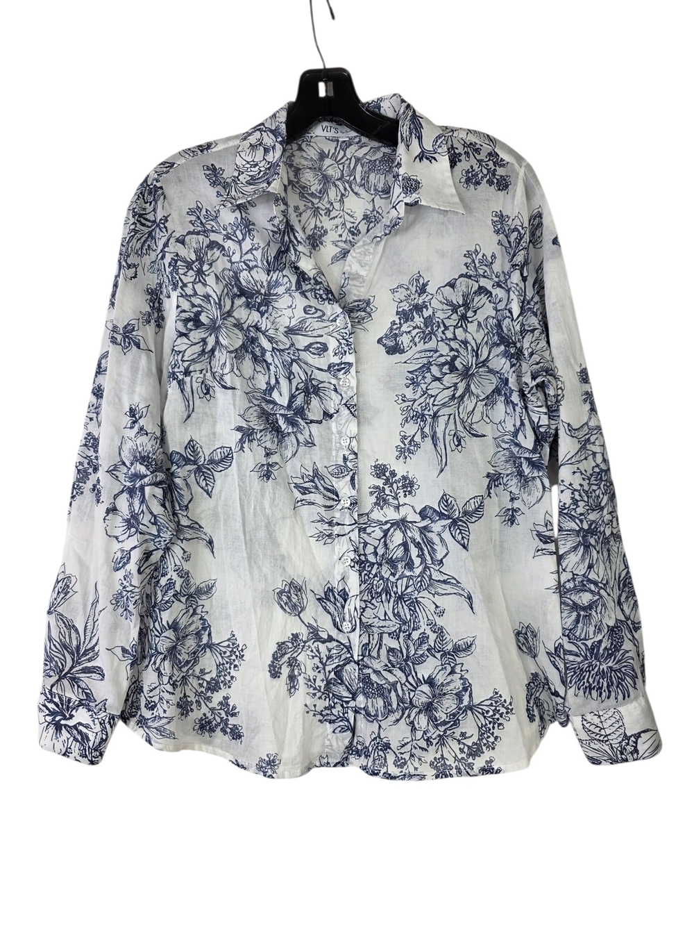 Valentina VLT's Floral White Lightweight Cotton ButtonDown Shirt Navy Blue